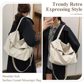 Mabecal Large Capacity Bag Retro Commuter Shoulder Bag Student Classroom Multipurpose Shoulder Bag, beige, Contemporary