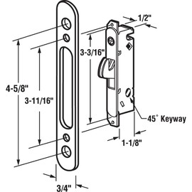 Prime-Line E 2164 Mortise Lock, 4-5/8 In. Steel, 45 Degree Keyway, Round Faceplate, Spring-Loaded (Single Pack), Metallic