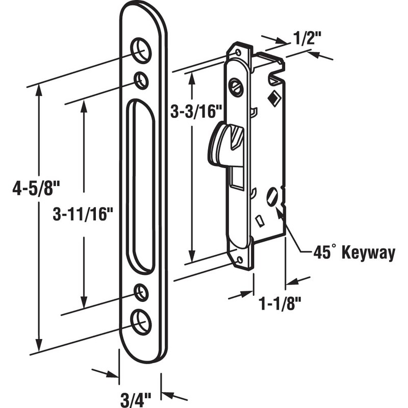 Prime-Line E 2164 Mortise Lock, 4-5/8 In. Steel, 45 Degree