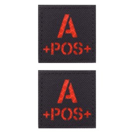 2 PCS AliPlus A+ POS Patches Blood Type Patches IR Infrared Reflective Patches Tactical Patch Hook and Loop(Red Black2*2in)