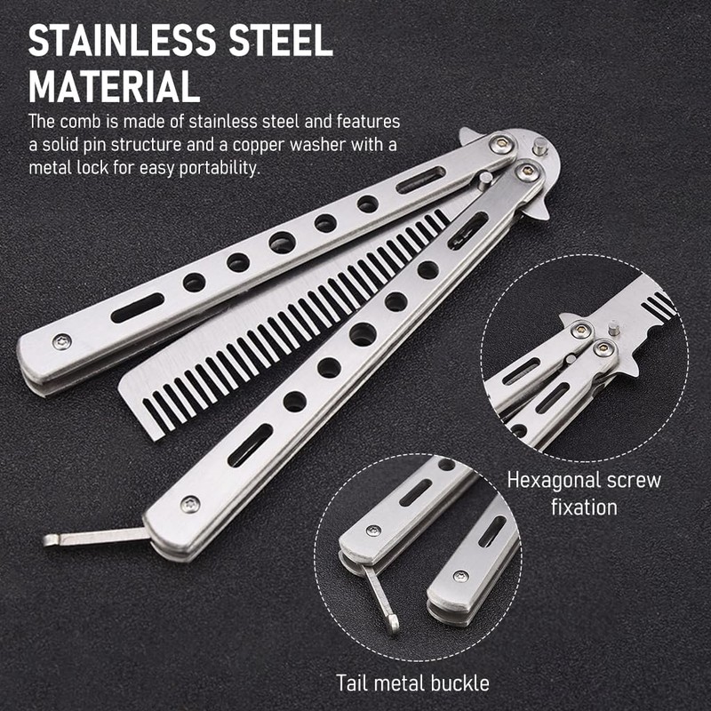 ZIBUYU® Butterfly Comb Professional Training Comb Stainless Steel Folding Practice