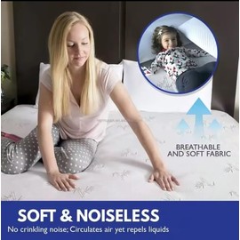 Casabella Bamboo Waterproof Mattress Protector - Soft, Breathable, Mattress Protector Double Bed, Hypoallergenic Bamboo Mattress Cover Double Bed, Deep Fitted Elastic - Double 135 x 190+30cm