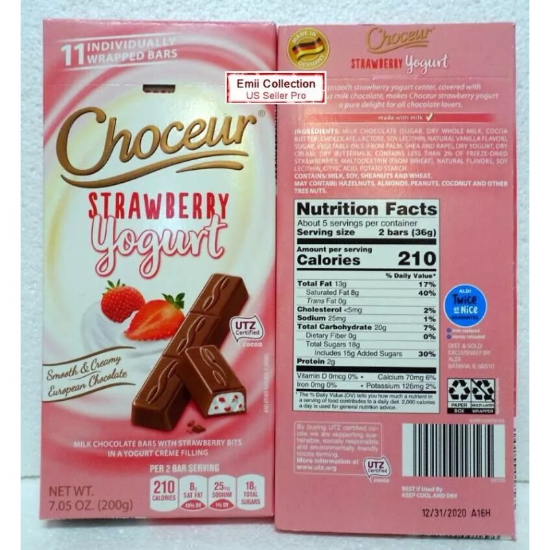 Choceur Strawberry Yogurt Smooth & Creamy European Chocolate 7.05oz 200g