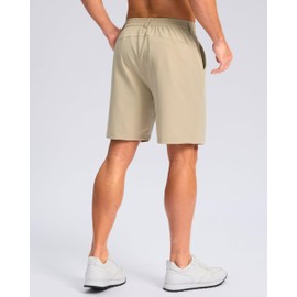 Pudolla Men's Casual Shorts 7" Lightweight Golf Shorts with 3 Pockets Stretch Quick Dry Comfy Work Shorts（Light_Khaki M