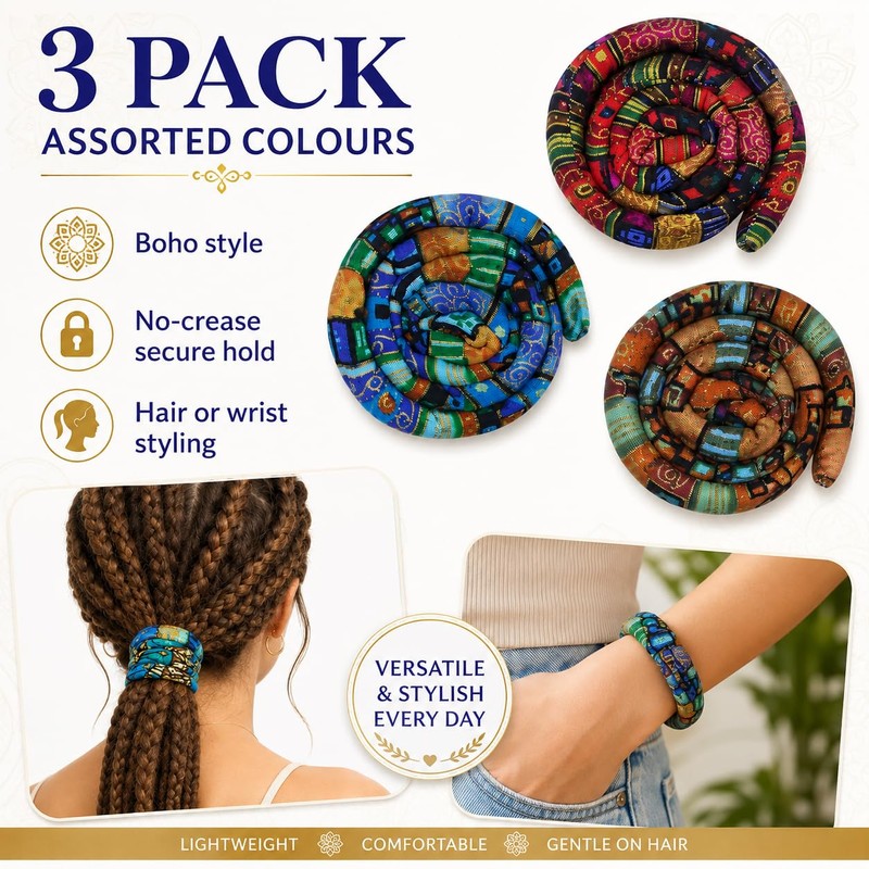 Cctetn 3 Pack Spiral Hair Ties Boho Accessories for Thick