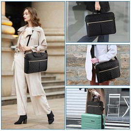 vsshe Laptop Bag Women's Business 15.6 Inch Large Work Bag Handbag - Waterproof Briefcase Women with Padding, Zip Compartments & Luggage Strap for Travel, Office, Black Leather Look