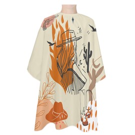 Cowboy Boots Barber Cape - Salon Hair Cutting Cape for Women,Men,Kids,Adults,Western Middle Century Boho Reteo Leaves Haircut Cape with Elastic Neckline Hairdressing Stylist Cape Gown Accessories