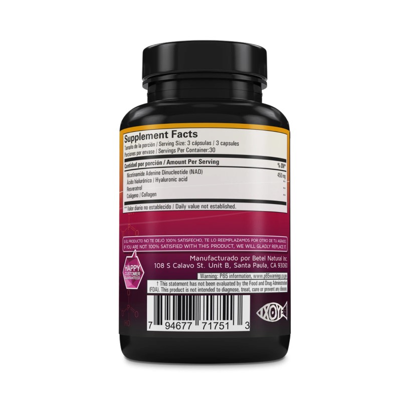 Betel Natural Premium NAD Reforzado 450mg - Resveratrol, Acido Hialuronico