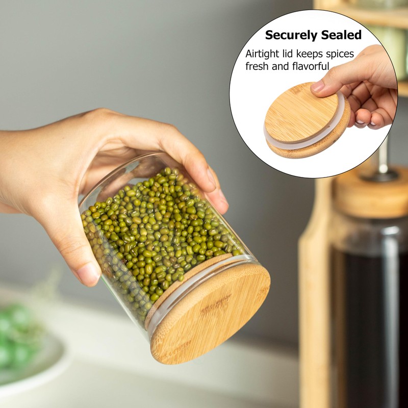 Basicwise 3-Tier Bamboo Spice Rack with 6 Spice Shaker Bottles,