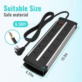 UCOMEN 12 Outlets Heavy Duty Power Strip with Surge Protection,6.6ft Extension Cord,15A/1875W for Meeting Room,University Dormitories