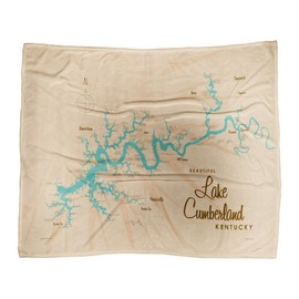Northwest Art Mall Lake Cumberland Kentucky Map Ultra Fleece Bed Sofa Travel Cozy Blanket from Illustration by Lakebound 60" x 80".