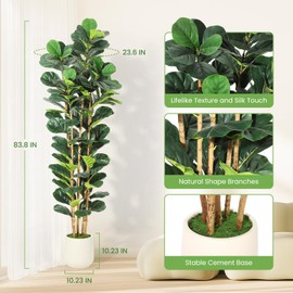 Artificial Fiddle Leaf Fig Tree with White Planter, Fake Plant with Natural Wood Trunk, Faux Ficus Tree Fake Moss for Home Office Living Room Decor