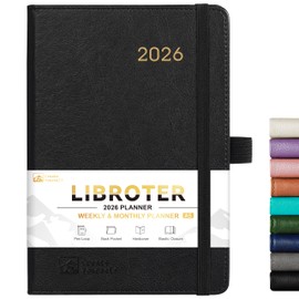 2026 Planner - Planner 2026, 2026 Weekly Monthly Planner, Jan.2026 - Dec.2026, 5.7'' x 8.4'', Thick Paper, Leather Cover, Pen Holder, Back Pocket, Bookmarks, Perfect Daily Organizer - Black
