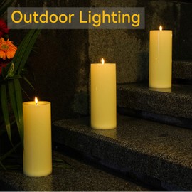 10" x 4" Large Outdoor Candles with Timer Waterproof Flickering Flameless Candles Battery Operated with Remote LED Fake Pillar Candles Realistic for Patio Larterns Porch, Ivory Yellow 2 Pack
