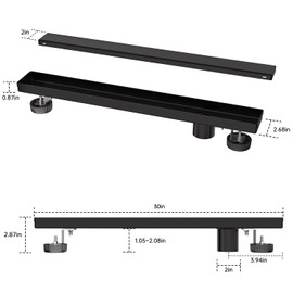 Dilvii 30 Inch Offset Linear Shower Drain Matte Black, Stainless Steel Bathroom Side Outlet Floor Drain