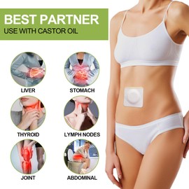 STFOCE 10pcs Castor Oil Pack Wrap, Disposable Castor Oil Pack for Belly Button, Organic Cotton Pad Self-Adhesive, Highly Absorbent, No Leakage, No Wash, Portable(White)