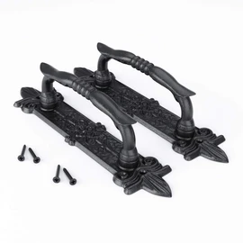 SMARTSTANDARD Heavy Duty 9" Antique Barn Door Handle Set of 2, Large Rustic Carved Door Pull, for Gates Garages Sheds, Black Powder Coated Finish