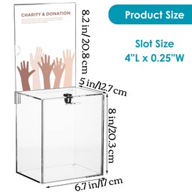 Youeon Large Acrylic Donation Box with Lock, 6.7 x 5 x 16 in Clear Suggestion Box with Slot and Lock, Ballot Tin with Sign Holder for Tip, Comment, Voting, Charity, Fundraising