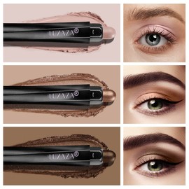 LUXAZA 3Pcs Eyeshadow Stick Set, Matte And Shimmer Creamy Eyeshadow Pencil, Brown Gold Nude Shadow Stick Set, Waterproof Long Lasting Smoky Eye Makeup…