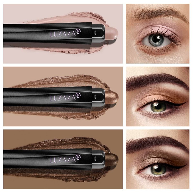 LUXAZA 3Pcs Eyeshadow Stick Set, Matte And Shimmer Creamy Eyeshadow