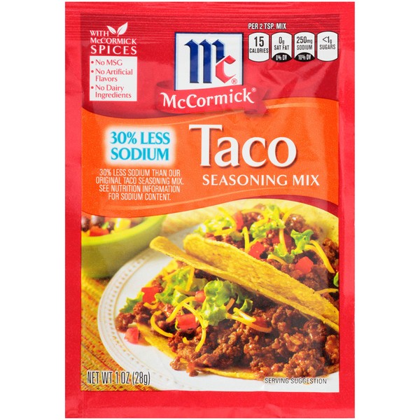 McCormick 30% Less Sodium Taco Seasoning Mix, 1 oz (Pack of 12)