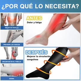 6 Pares Calcetines de Compresion Hombre y Mujer 20-30 mmhg,Medias Compresion de Algodón Comodidad y Elasticidad,Calcetas de Compresión Deportivos para Correr(L/XL,Negro-6)