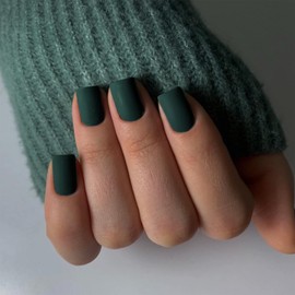 Matte Emerald Green Press on Nails Short Square Fake Nails Short Square Nails Press ons, Soft Gel Acrylic Glue on Nails Stick on for Women Thick Solid Color 24pcs