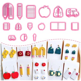 KEOKER Polymer Clay Cutters, School Clay Cutters, Students Polymer Clay Cutters for Earrings Jewelry Making, 15 Shapes Teacher Clay Earrings Cutters