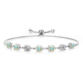 Gem Stone King 925 Sterling Silver Infinity Tennis Bracelet for Women | Gemstone Birthstone and White Lab Grown Diamond | Round 5MM and 1MM Accents| Adjustable Bolo to 9 Inch | Easy-On Easy-Off