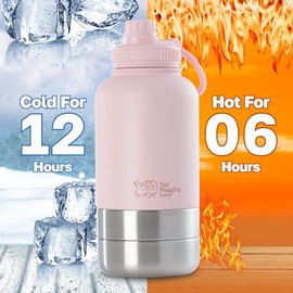 Botella De Agua De Viaje 3 En 1 De 32 Oz Para Perros Y Humanos, De Doble Uso, De Acero Inoxidable, Mantiene El Agua Caliente Durante 6 Horas Y Fría Durante 12 Horas, A Prueba De Fuga