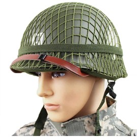 SABYDICAR WW2 US Army M1 Green Helmet Replica with Net/Canvas Chin Strap DIY Painting