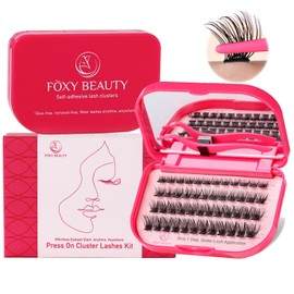 Self Adhesive Eyelashes - 48PCS Pre Glued Lash Clusters Kit With Tweezers,1 Step Press On Lashes Clusters 10-16MM D Curl, DIY Lash Extension Kit No Glue Needed,Lash Case With Mirror,Dense & Lush Lash