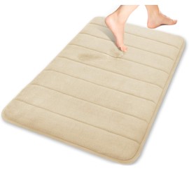 Yimobra Memory Foam Bath Mat Large Size 31.5 by 19.8 Inches, Soft and Comfortable, Super Water Absorption, Non-Slip, Thick, Machine Wash, Easier to Dry for Bathroom Floor Rug, Beige