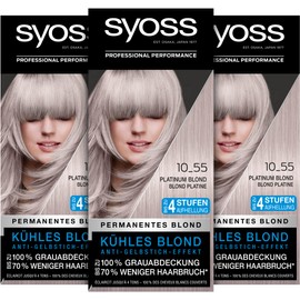 Syoss Colour Colouration, 10_55 Platinum Blonde Lightening Level 3 (3 x 115 ml), Hair Colour with Anti-Yellow Tint Effect for Cool Blonde, 70% Less Hair Breakage