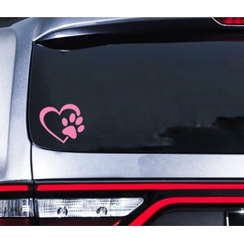 WSQ Heart with Dog PAW Puppy Love Vinyl Premium Quality Pink for Car Bumper Truck Van SUV Window Wall Boat Cup Tumblers Laptop or Any Smooth Surface Size 4 Inches