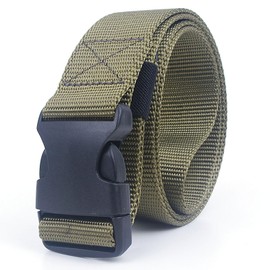 Nylon Belt for Men and Women, Tactical Canvas Belt with Plastic Buckle, Adjustable Waist Belt for Outdoor Training and Sports, Airport Security, 110 cm, Army Green