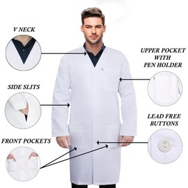 DR Uniforms™ Unisex Collarless Lab Coats – White - Professionally Stitched, Lab Coats for Students and Doctors (XS)