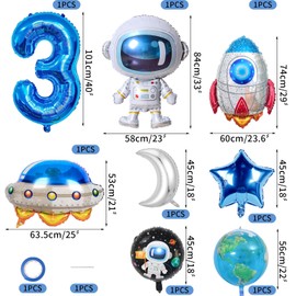 GGTTNRT 8Pcs Space Themed Balloons 3rd Birthday Decorations For Boy Space Themed Party Decorations, Astronaut Rocket Spaceship 3rd Birthday Balloons (Space)