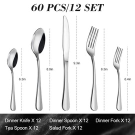 Stainless Steel Silverware Set for 12, 60 Piece Flatware Cutlery Set, Tableware Kitchen Utensil Include Forks Knives Spoons, Mirror Polished for Home Hotel, Dishwasher Safe