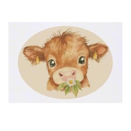 'Baby Highland Cow Eating Flower' Temporary Tattoo - Water Resistant, Skin-Safe, Non-Toxic Transfer (TO00084109)