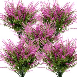 12 Bundles Outdoor Artificial Flowers Lavender Artificial Plants Fake Bushes Artificial Shrubs Greenery Plastic Outdoor UV Resistant Faux Lavender Purplish Pink (Purple Pink)