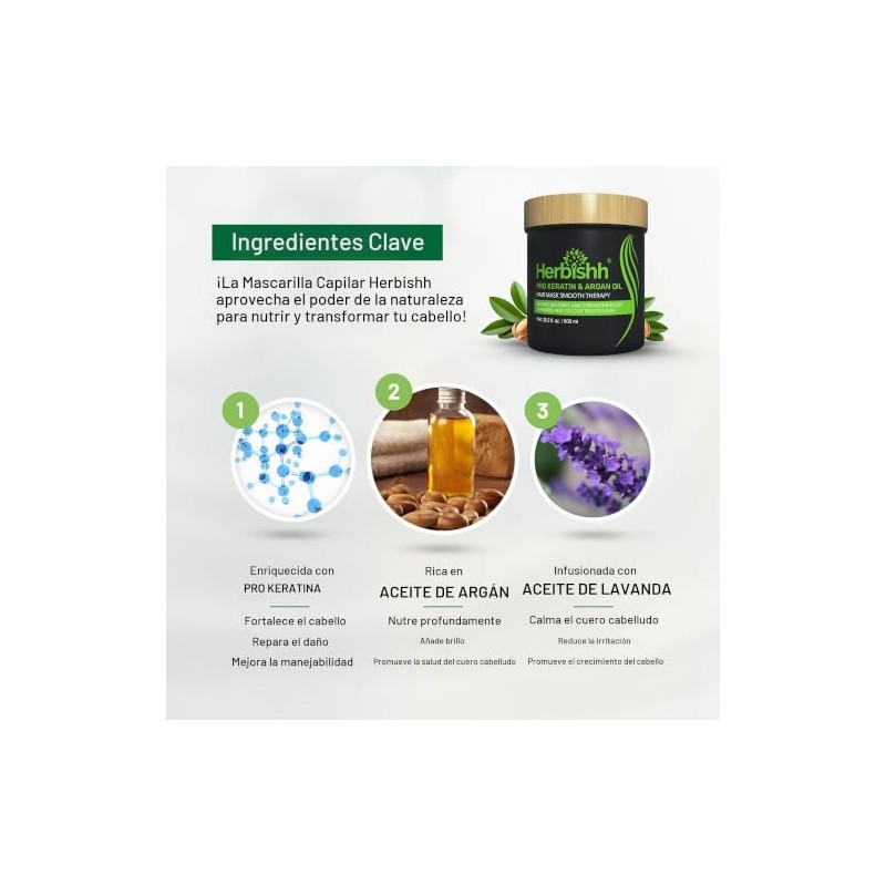 Mascarilla para Cabello Herbishh con Aceite de Argán y Queratina,