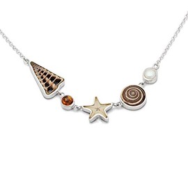 DUR K2438 Jewellery Necklace Beach Smoke 925 Silver 40 + 2 + 3 cm Extension, Sterling Silver, Amber, pearl
