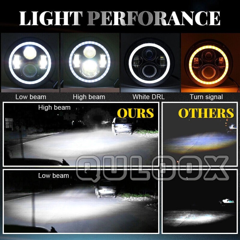 QULOOX Pair 7" Inch Round LED Headlights Hi/LO Sealed Beam
