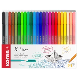 Kores K-Liner Fineliner, Metal-clad Tip, 0.4mm (Set of 10 Assorted Colours)