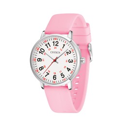 CNYXCN Nurse Watch for Medical Students,Doctors,Women Men with Second Hand and 24 Hour,Easy to Read Dial,Silicone Band,Water Resistant (Pink+White)