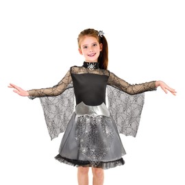 Ciao 16233.7-9 Witch Spiderella Costume Girl Disguise, Black, Silver, 7-9 Years