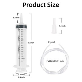 2 PCS 150ml Large Syringe with 2 Tip Adapters and 2 Pc 130cm Tubing, Plastic Reusable Oil Syringe for Scientific Labs, Watering, Refilling, Measuring, Plant Feeding