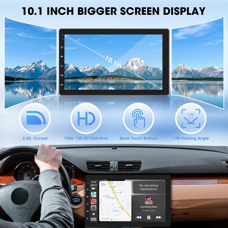 Single Din Wireless CarPlay Stereo - 10.1 Inch Rotatable Wireless