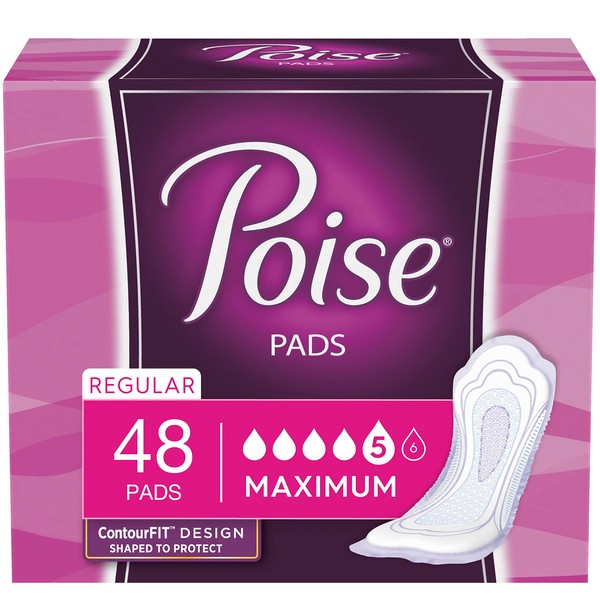 Poise Incontinence Pads, Maximum Absorbency, Regular, 48 Count